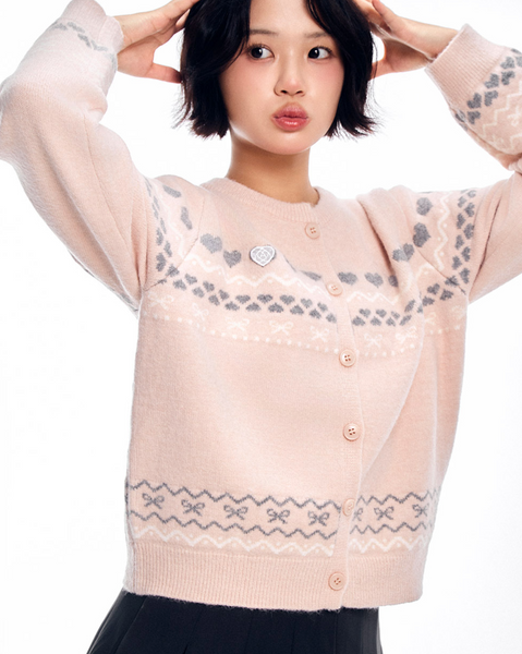 [ADORE BELLE] Wappen Heart Pattern Cardigan (4Colours)