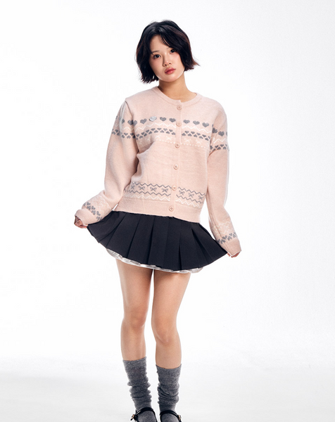[ADORE BELLE] Wappen Heart Pattern Cardigan (4Colours)