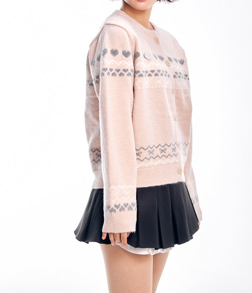 [ADORE BELLE] Wappen Heart Pattern Cardigan (4Colours)