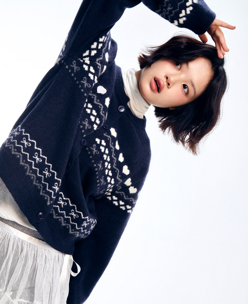 [ADORE BELLE] Wappen Heart Pattern Cardigan (4Colours)