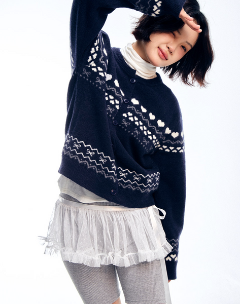 [ADORE BELLE] Wappen Heart Pattern Cardigan (4Colours)