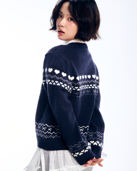 [ADORE BELLE] Wappen Heart Pattern Cardigan (4Colours)