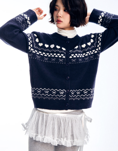 [ADORE BELLE] Wappen Heart Pattern Cardigan (4Colours)