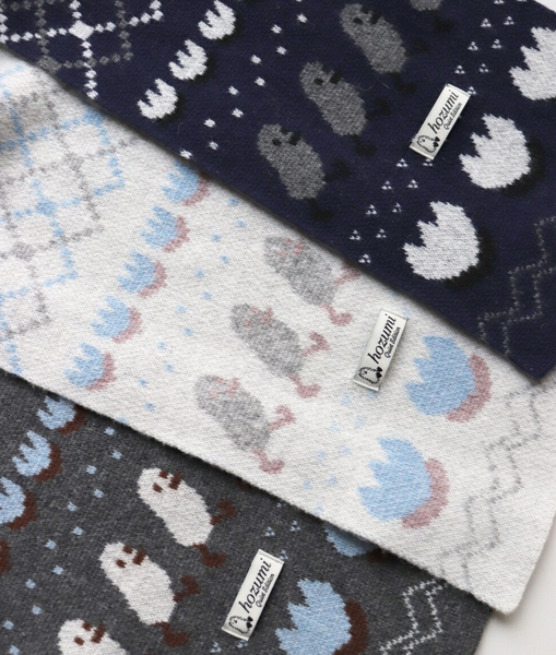 [hozumi] Seiho Cat Cashmere Scarf (Navy)