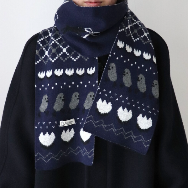 [hozumi] Seiho Cat Cashmere Scarf (Navy)