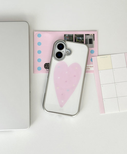 [ABOE] PINK HEART Silver Bumper Phone Case