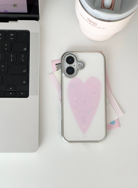 [ABOE] PINK HEART Silver Bumper Phone Case