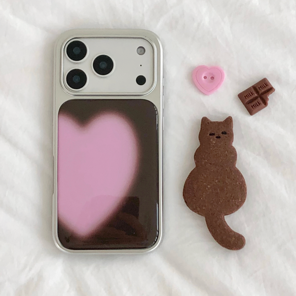 [ABOE] COCOA PINK BIG HEART Silver Epoxy Phone Case