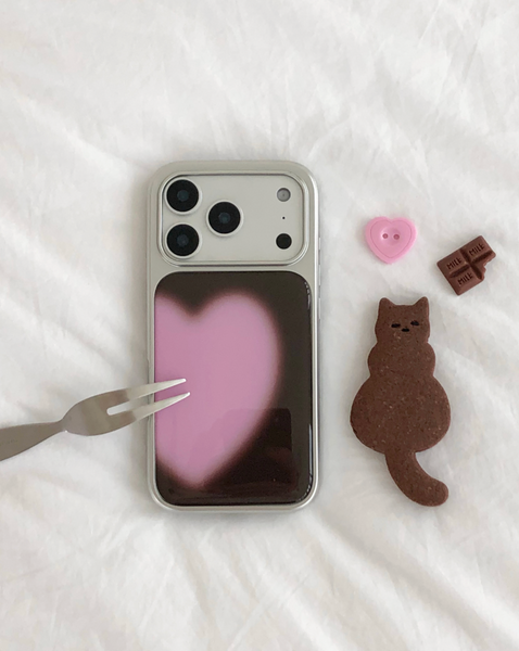 [ABOE] COCOA PINK BIG HEART Silver Epoxy Phone Case