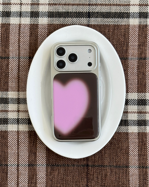 [ABOE] COCOA PINK BIG HEART Silver Epoxy Phone Case