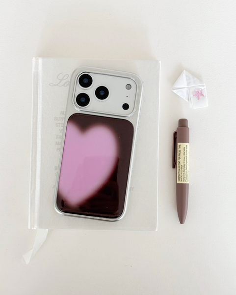 [ABOE] COCOA PINK BIG HEART Silver Epoxy Phone Case