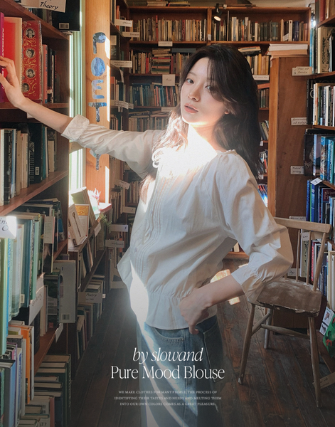 [SLOWAND] Pure Mood Pleated Shirring Cotton Blouse