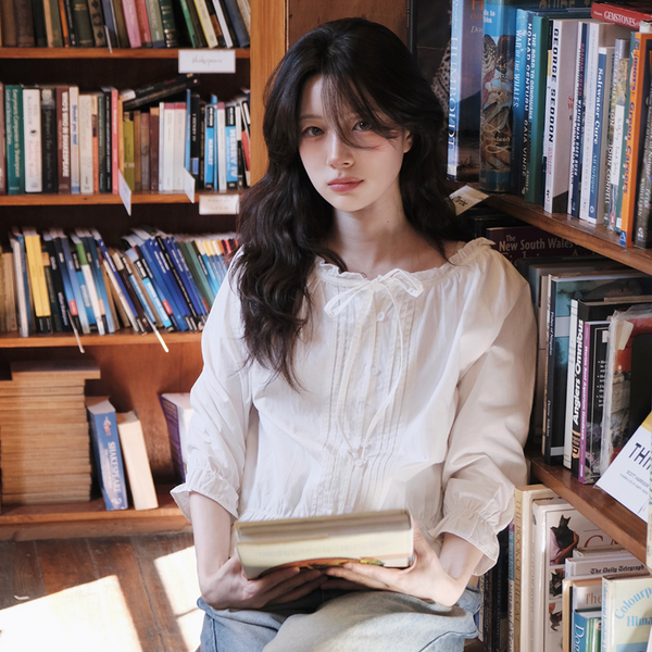 [SLOWAND] Pure Mood Pleated Shirring Cotton Blouse