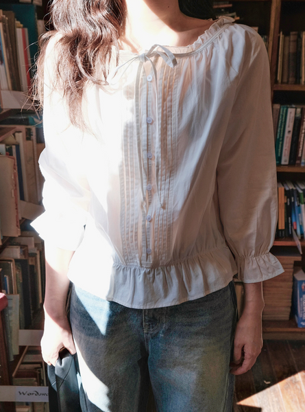 [SLOWAND] Pure Mood Pleated Shirring Cotton Blouse