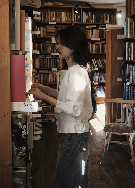 [SLOWAND] Pure Mood Pleated Shirring Cotton Blouse