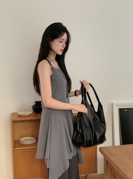 [SLOWAND] Diagonal Detail Slip Dress