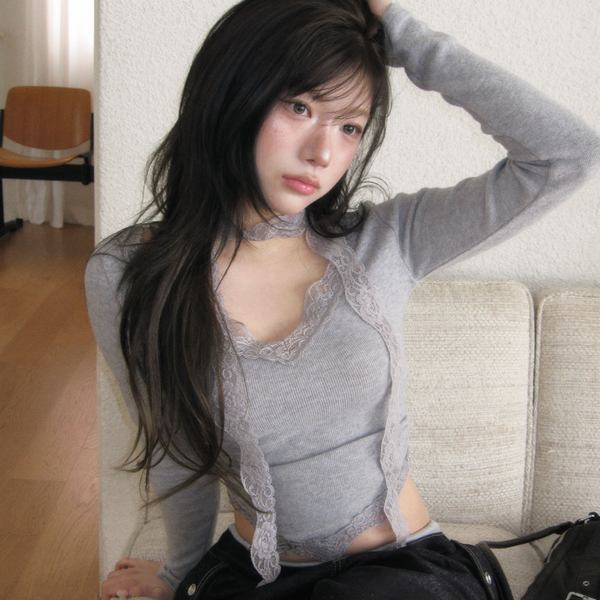 [MODIMOOD] V Cut Lace Scarf Set