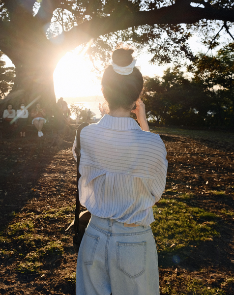 [SLOWAND] Blue Like Thin Fit Stripe Shirt
