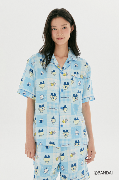 [SPAO x Tamagotchi] Y2K Patchwork Short Sleeve Pyjama Blue