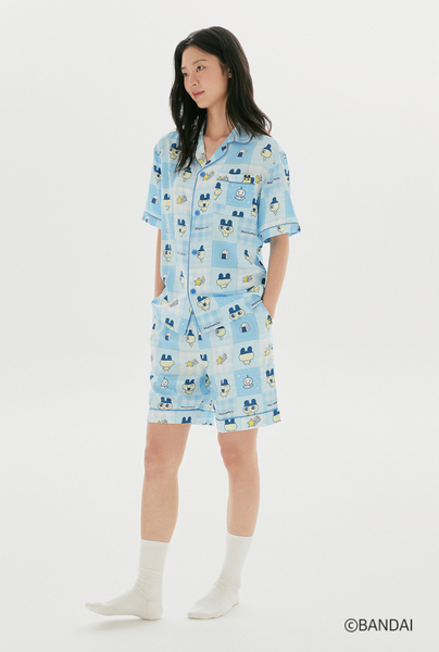 [SPAO x Tamagotchi] Y2K Patchwork Short Sleeve Pyjama Blue