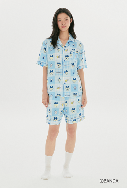 [SPAO x Tamagotchi] Y2K Patchwork Short Sleeve Pyjama Blue
