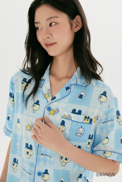 [SPAO x Tamagotchi] Y2K Patchwork Short Sleeve Pyjama Blue