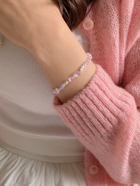 [SOYE PI-NE] Rina Purple Ribbon Fresh Pearl Bracelet