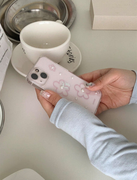 [earliner] Pink Flower Pearl Jelly Hard Case