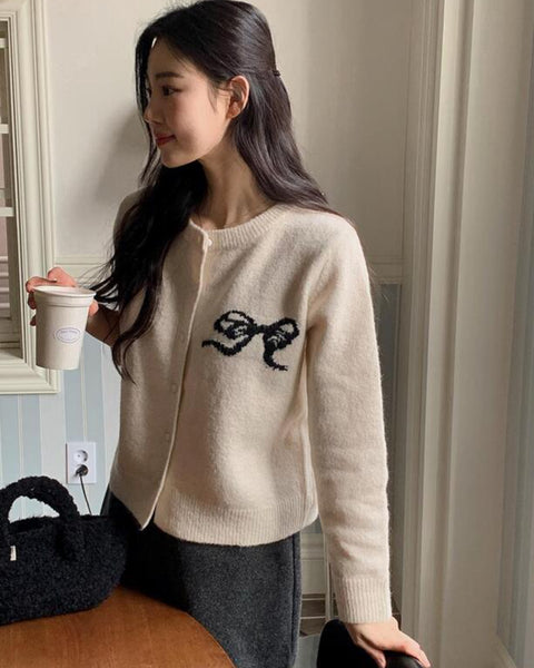 [SHOPPERLAND] Ribbon Wool Round Cardigan