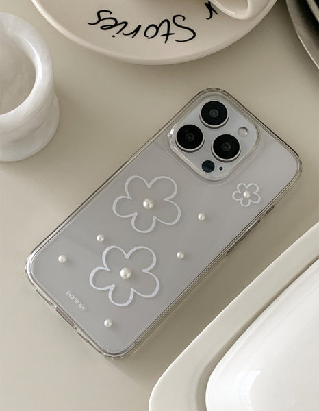 [earliner] White Flower Pearl Jelly Hard Case