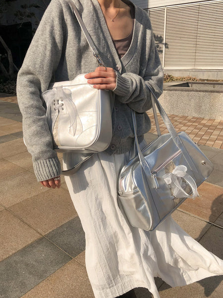 [ovuni] BUSTIER RIBBON BAG SILVER