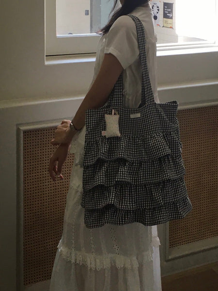 [honokaa] UWOo Frill Bag (Black Check)