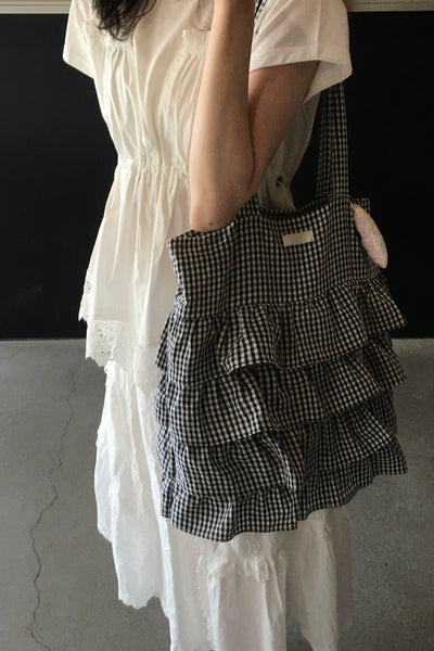 [honokaa] UWOo Frill Bag (Black Check)