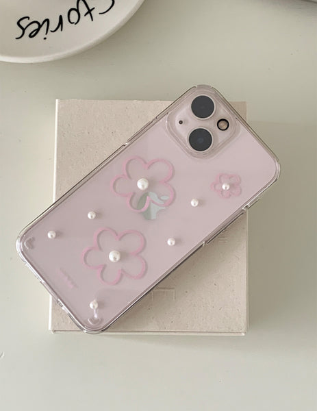 [earliner] Pink Flower Pearl Jelly Hard Case