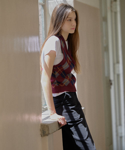 [Letter from Moon][Holiday Edition] Halter-Neck Argyle Wool Vest ( Burgundy )