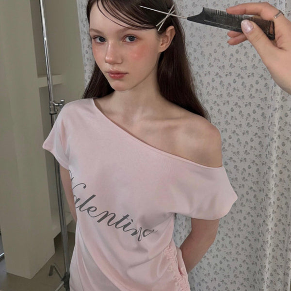 Apink 初瓏同款✨Valentine Off-Shoulder Shirring Top