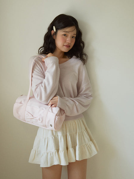 [ovuni] FLUFFY RIBBON BAG (Pale Pink)