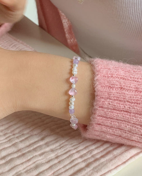 [SOYE PI-NE] Rina Purple Ribbon Fresh Pearl Bracelet