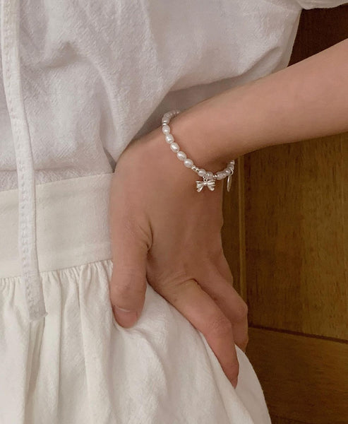 [SOYE PI-NE] [silver925/SOMBI] Ivy Ribbon Fresh Pearl Silver Bracelet