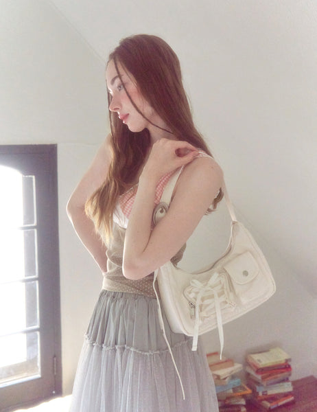 [COZING] Nylon Ribbon Hobo Bag (Ivory)