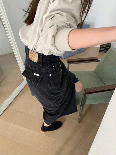 少量現貨!! ♡ o'pparel ♡ Black Denim Long Skirt (3 size)