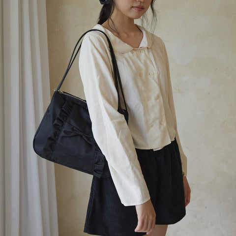 [ovuni] CLASSIC RUFFLE BAG (Black Nylon)