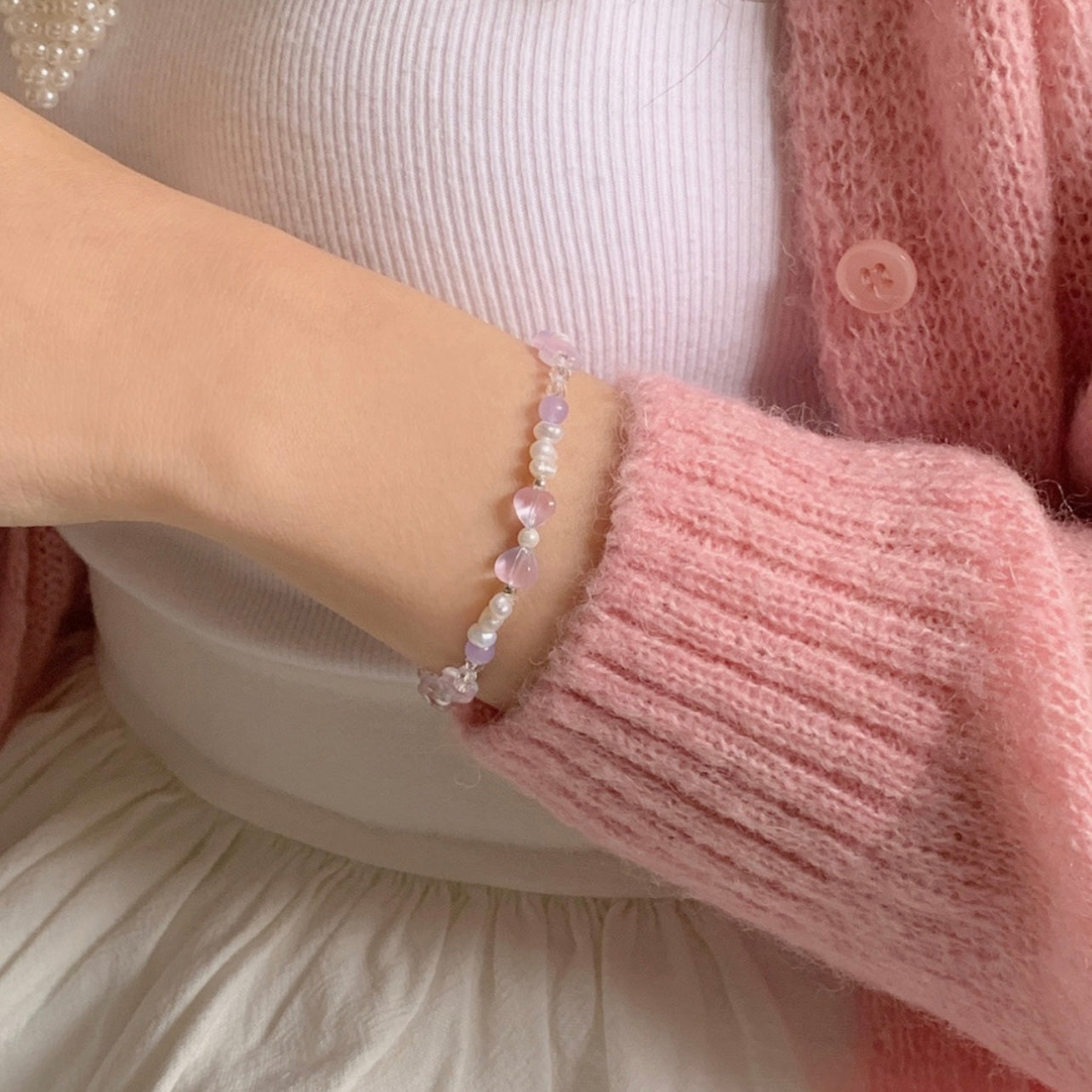 [SOYE PI-NE] Rina Purple Ribbon Fresh Pearl Bracelet