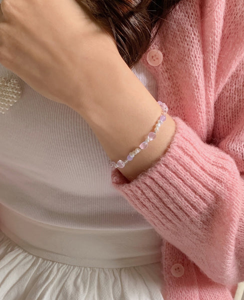 [SOYE PI-NE] Rina Purple Ribbon Fresh Pearl Bracelet