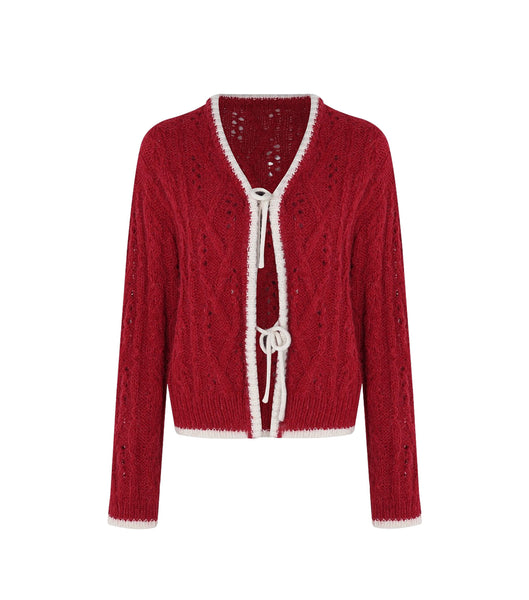 [Letter from Moon][Holiday Edition] Pinne Ribbon Alpaca Knit Cardigan (Deep Red)