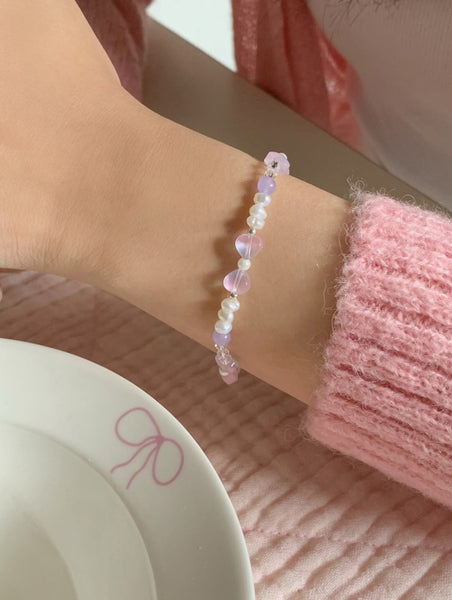 [SOYE PI-NE] Rina Purple Ribbon Fresh Pearl Bracelet