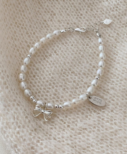 [SOYE PI-NE] [silver925/SOMBI] Ivy Ribbon Fresh Pearl Silver Bracelet