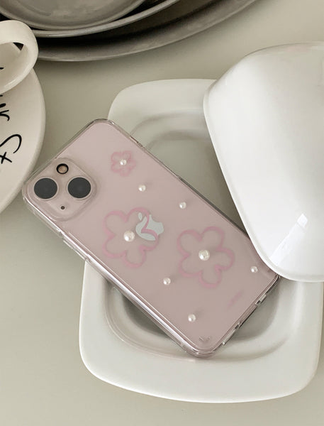 [earliner] Pink Flower Pearl Jelly Hard Case