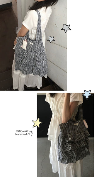 [honokaa] UWOo Frill Bag (Black Check)