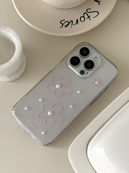 [earliner] Pink Flower Pearl Jelly Hard Case